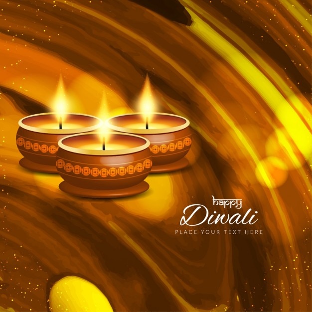 Free Vector three realistic candles on a brown background for diwali