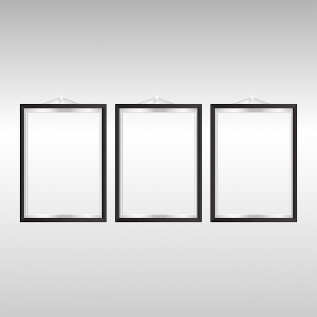 Three realistic frames with black border