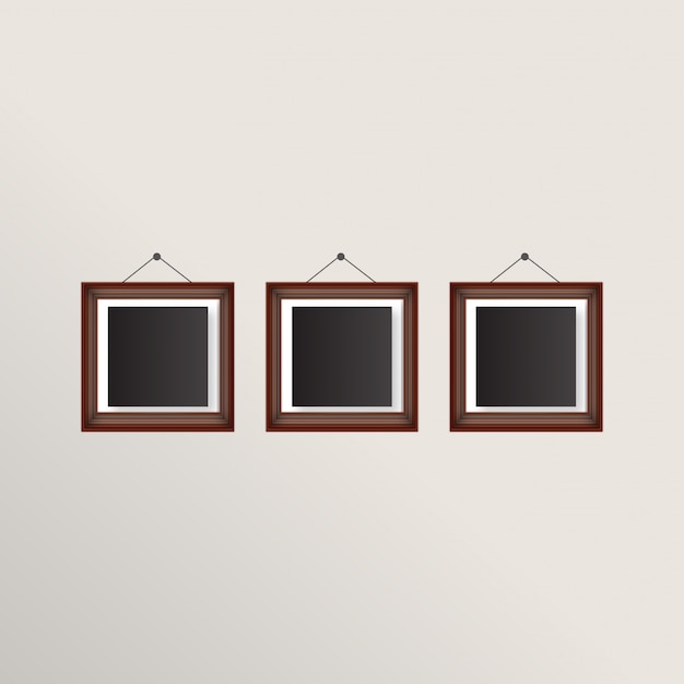 Free Vector three realistic frames with brown border