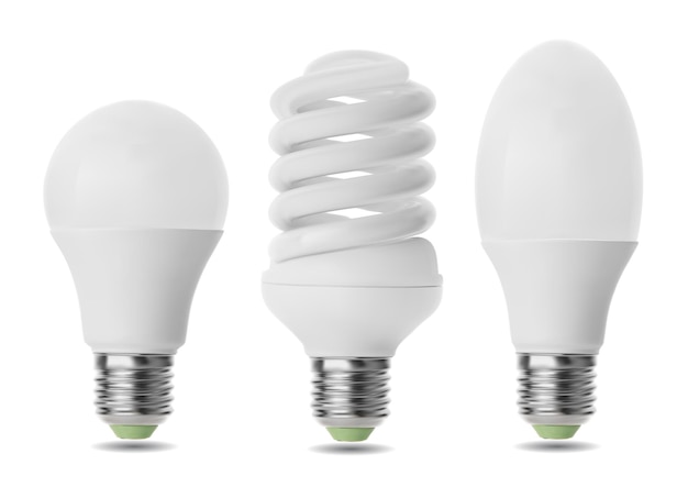 Three saving light bulbs on white background