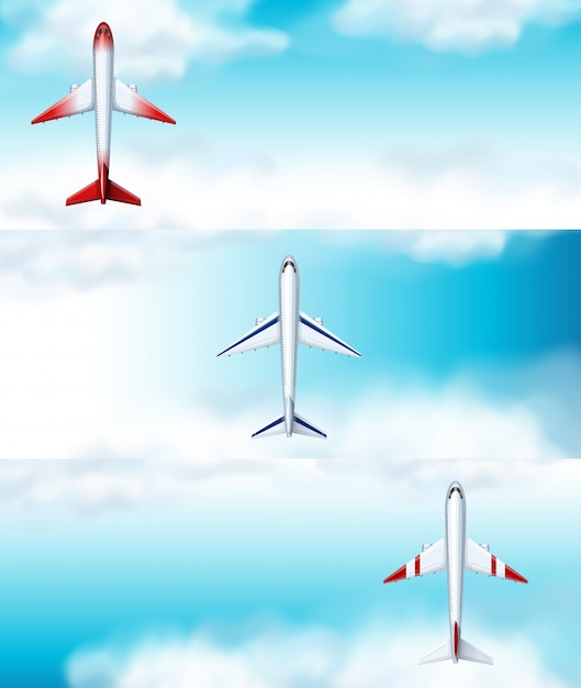 Three scene backgrounds background of airplane flying at daytime