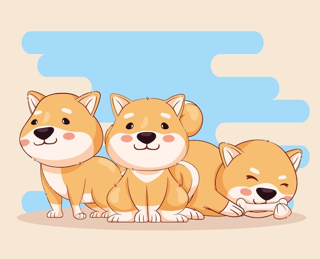 three shiba inu characters scene