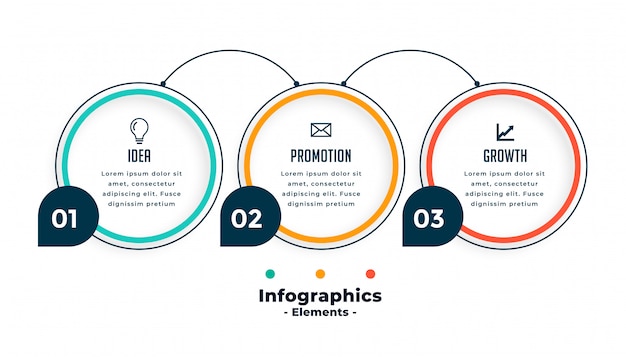 Three steps circle line infographics template 