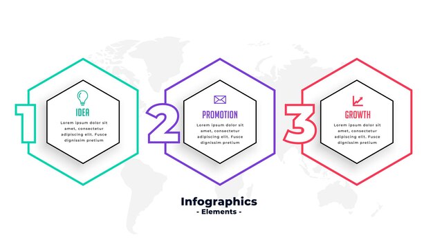 Three steps hexagonal shape infographic template design