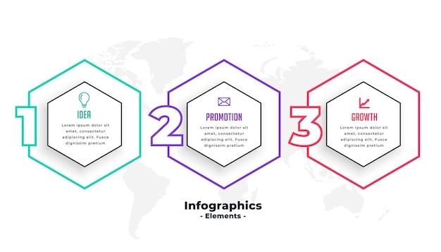 Three steps hexagonal shape infographic template design