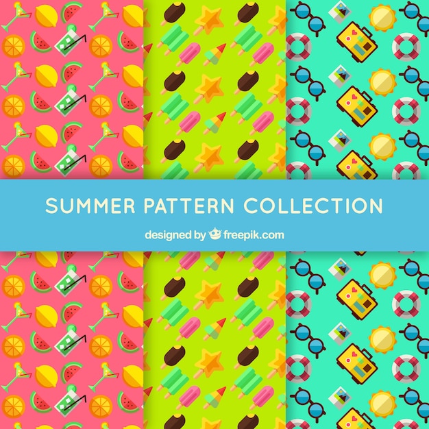 Three summer patterns with colored items