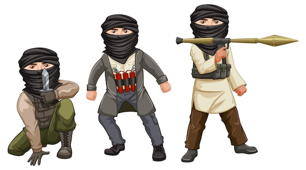 Three terrorists with dangerous weapons