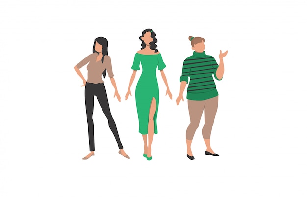 Free Vector three women representing different styles and body types