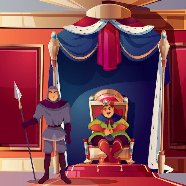 throne room with king and his severe guard. 