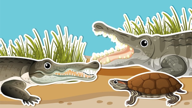 Free Vector thumbnail design with crocodile and turtle