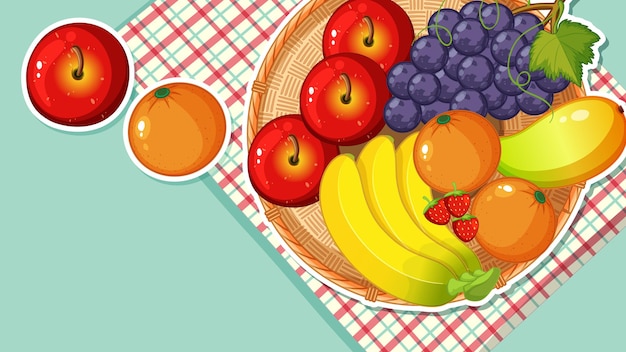 Free vector thumbnail design with many fruits in the table