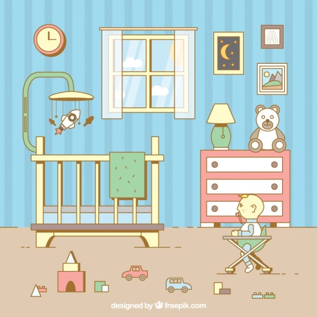 Free Vector tidy room with baby in flat design