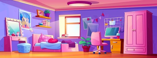 Free vector tidy teen girl bedroom interior