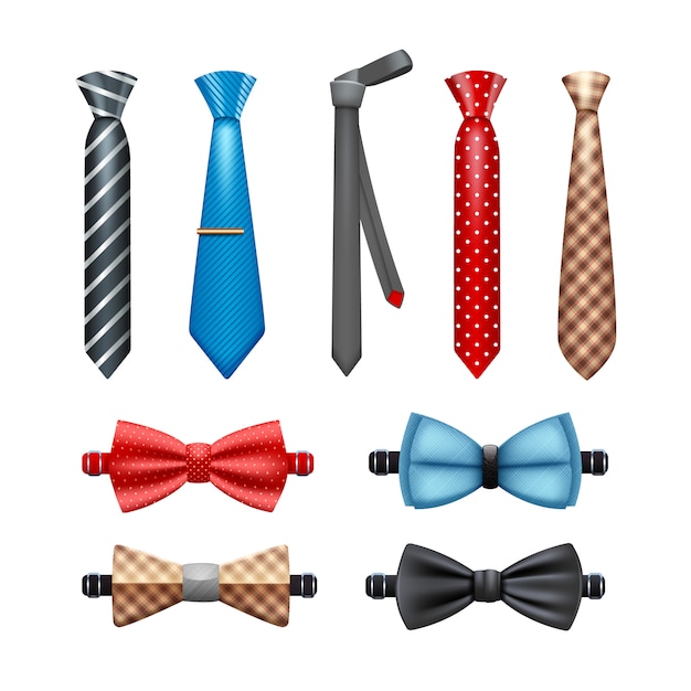 Tie and bow tie realistic set 