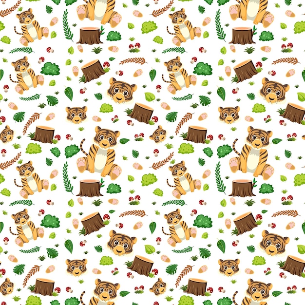 Free Vector tiger cute animal seamless pattern