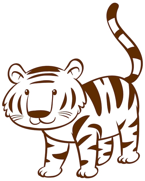 Tiger in doodle simple style on white background