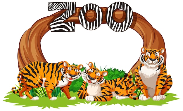 Tigers with zoo entrance sign