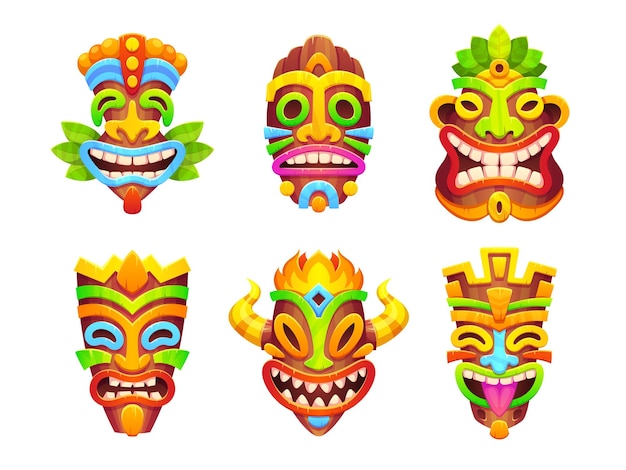 Tiki mask african totem tribal icon vector set