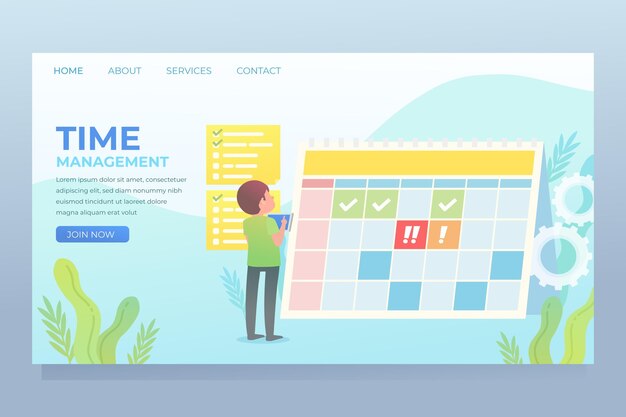 Time management flat hand drawn landing page