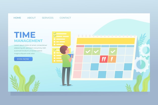 Time management flat hand drawn landing page