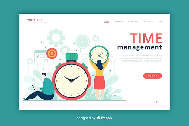 Free Vector time management landing page flat style