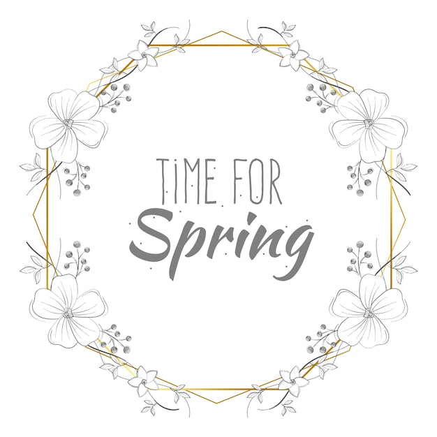 Free vector time for spring lettering on golden frame