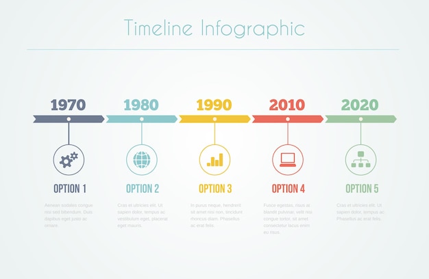 Timeline Infographic with diagrams and text with five steps