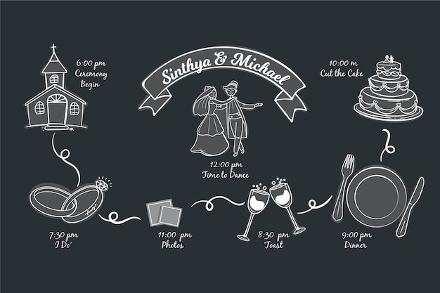 Free Vector timeline wedding in hand drawn style