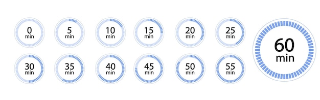 Free vector timer stopwatch icons set 10 20 30 40 50 60 minutes cooking time