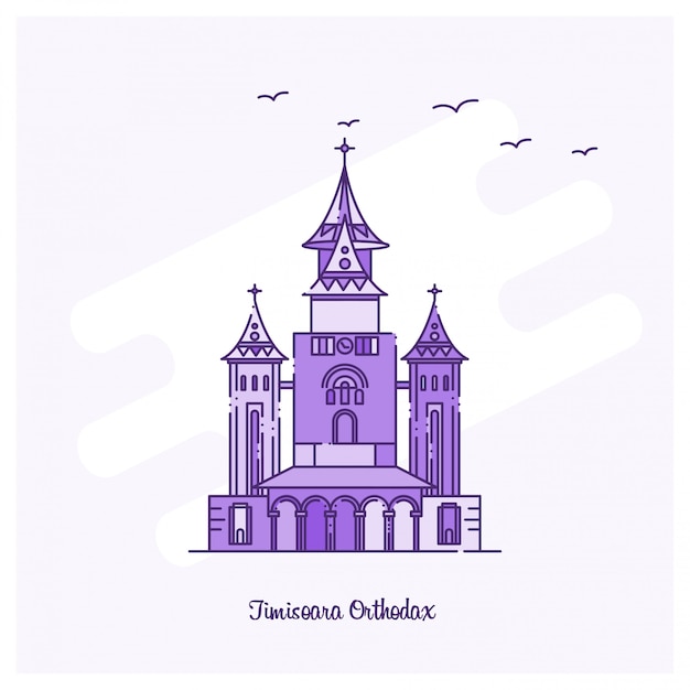 Free Vector timisoara orthodax landmark purple dotted line skyline 