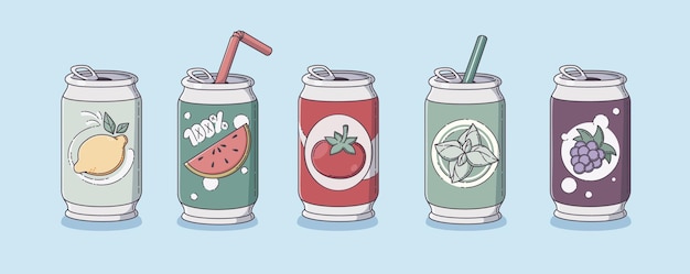 Free Vector tin can with fruit berry and vegetable fizzy soda