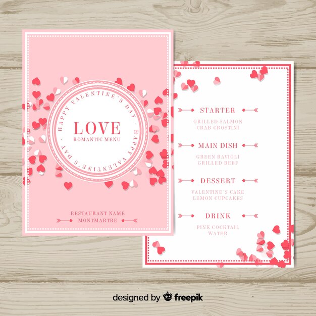 Tiny hearts valentine menu template