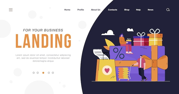 Free Vector tiny people with promotion gifts and card isolated flat landing page