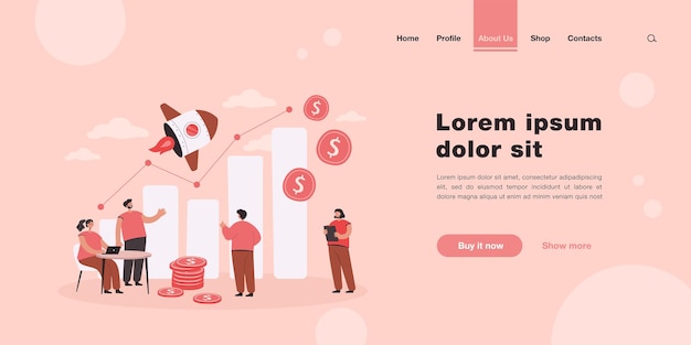 Tiny sales managers looking at growth chart landing page template