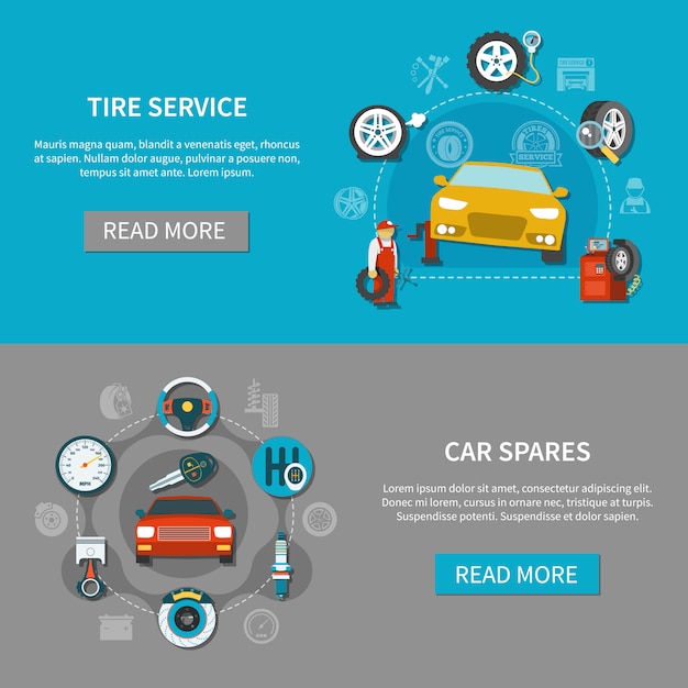 Free Vector tire service banners set