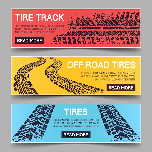 Free vector tire tracks banners set. b