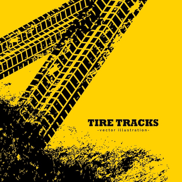 Free vector tire tracks on grunge yellow background