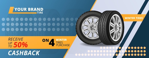 Free vector tires realistic horizontal banner