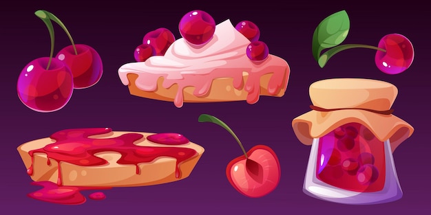 Free Vector toast bread with cherry jam and cream