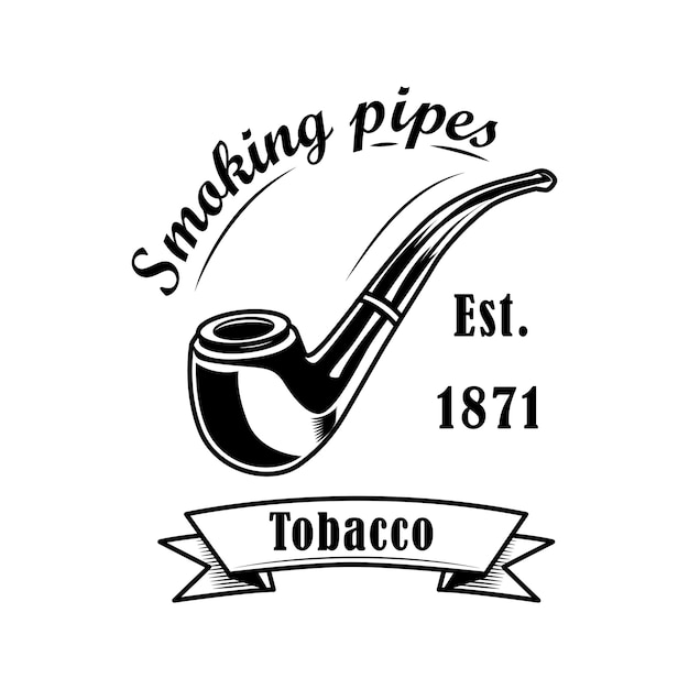 Tobacco shop label vector illustration. Classical smoking pipe and text. Tobacco shop concept logo