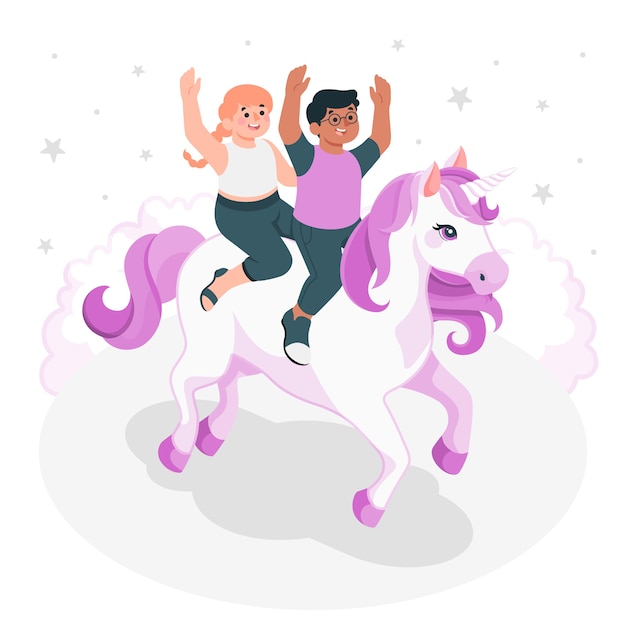 Toddler riding unicorn concept illustration