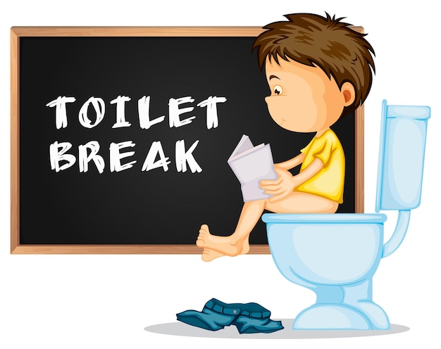 Free Vector toilet break with boy reading papers on the toilet