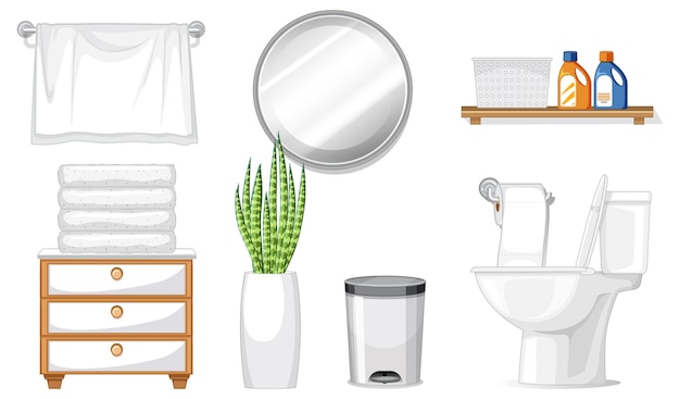 Toilet furniture set for interior design on white background