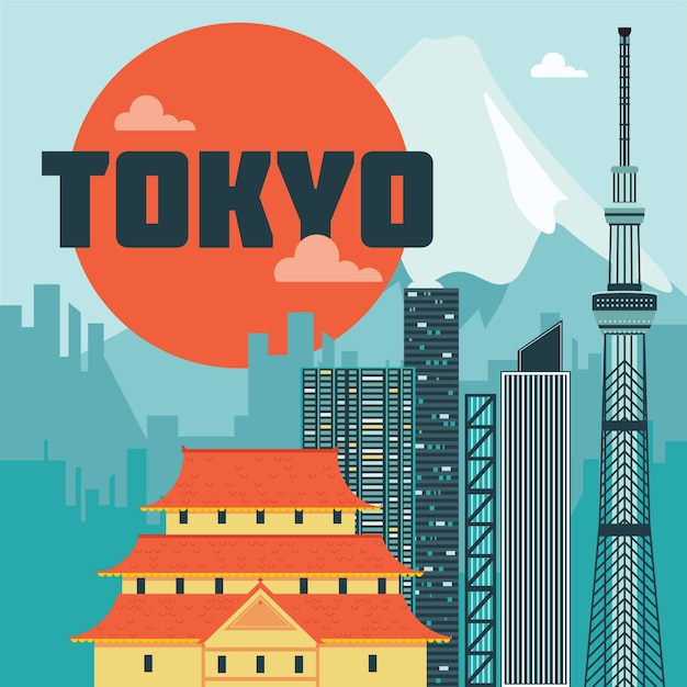 Tokyo landmarks illustration