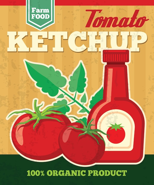 Free Vector tomato vector poster in vintage style. vegetable fresh, ketchup natural sauce illustration