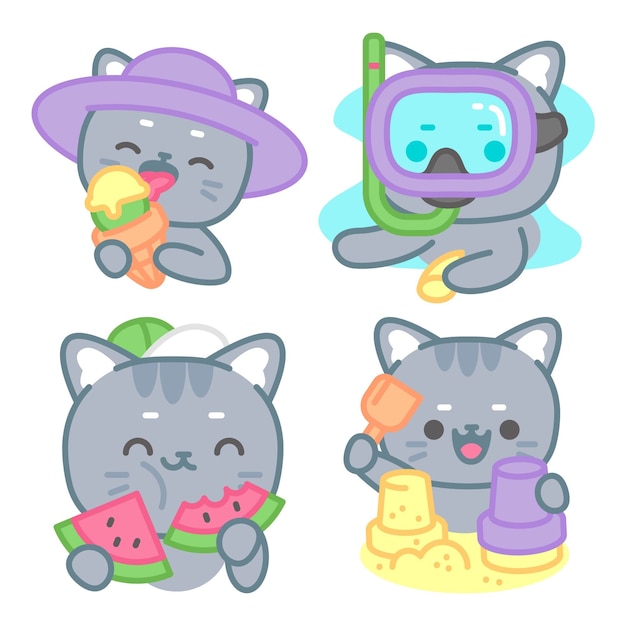 Free Vector tomomi the cat summer stickers