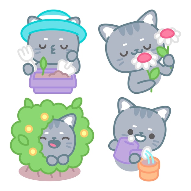 Free Vector tomomi the cat with flowers stickers