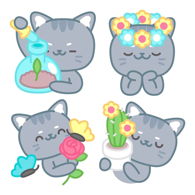 Free Vector tomomi the cat with flowers stickers