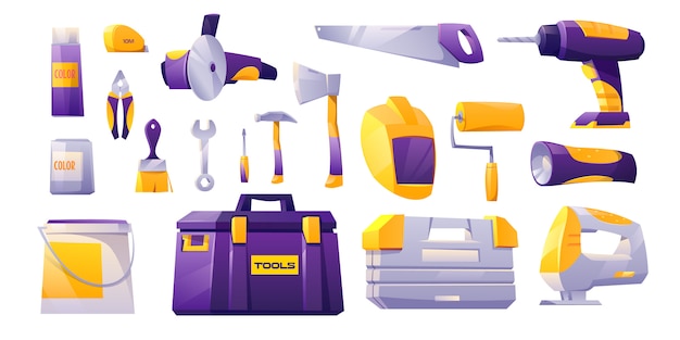 Free Vector tools icon set, hardware construction shop instruments