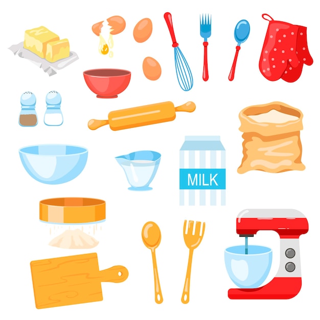 Free Vector tools and ingredients for baking illustrations set